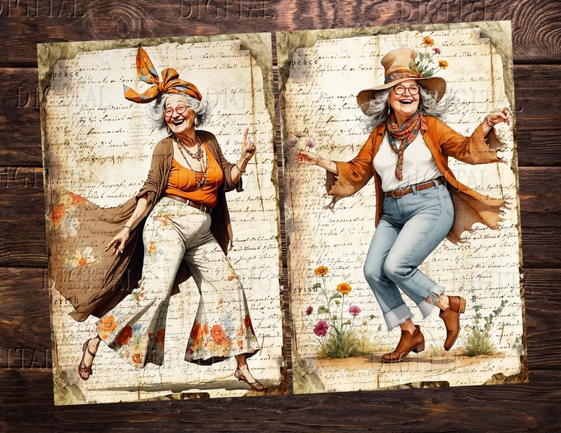 funny hippie old ladies the perfect combination of humor, bohemian style and antique charm. DigitalFit Etsy Store: https://www.etsy.com/shop/DigitalFit