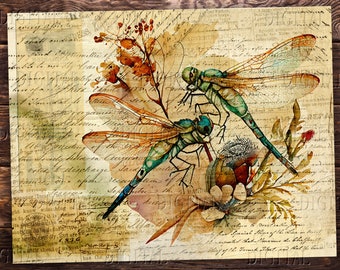 Dragonflies Digi Kit, Dragonfly Papers, Dragonfly Junk Journal Printable, Digital Pages, PDF
