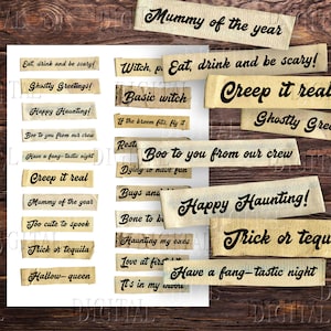 Funny Halloween Quotes, 20 Printable Sayings, 3 Different Fonts, Halloween Ephemera, PNG, PDF