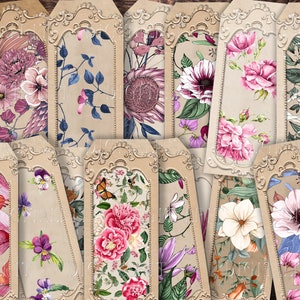 Etiquetas/marcapáginas para diario basura, efímeras imprimibles, imprimibles shabby chic, 15 etiquetas de collage digitales, descarga instantánea, PDF