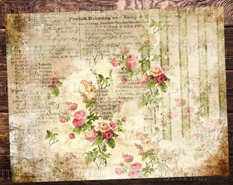 Grunge Floral Paper, 8 Junk Journal Pages, Vintage Collage Sheet, PDF