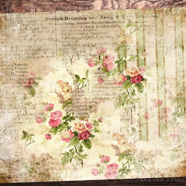 Grunge Floral Paper, 8 Junk Journal Pages, Vintage Collage Sheet, PDF