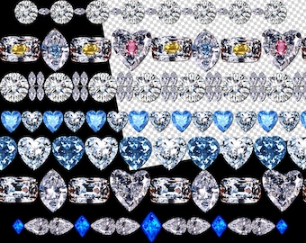 Glam Diamond Borders, Crystal Sparkle Clipart, Jewelry Digital Gems, Instant Download, PNG
