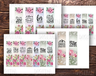 Printable Bible Verse Bookmarks, 7 Floral Bookmarks, Christian Quotes Bookmarks