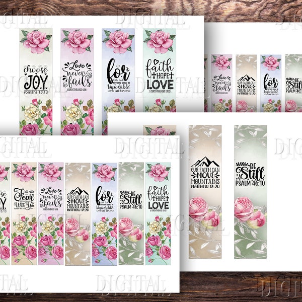 Printable Bible Verse Bookmarks, 7 Floral Bookmarks, Christian Quotes Bookmarks