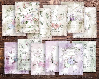 ヴィンテージ ローズ ジャンク ジャーナル ページ、12 種類のフランス