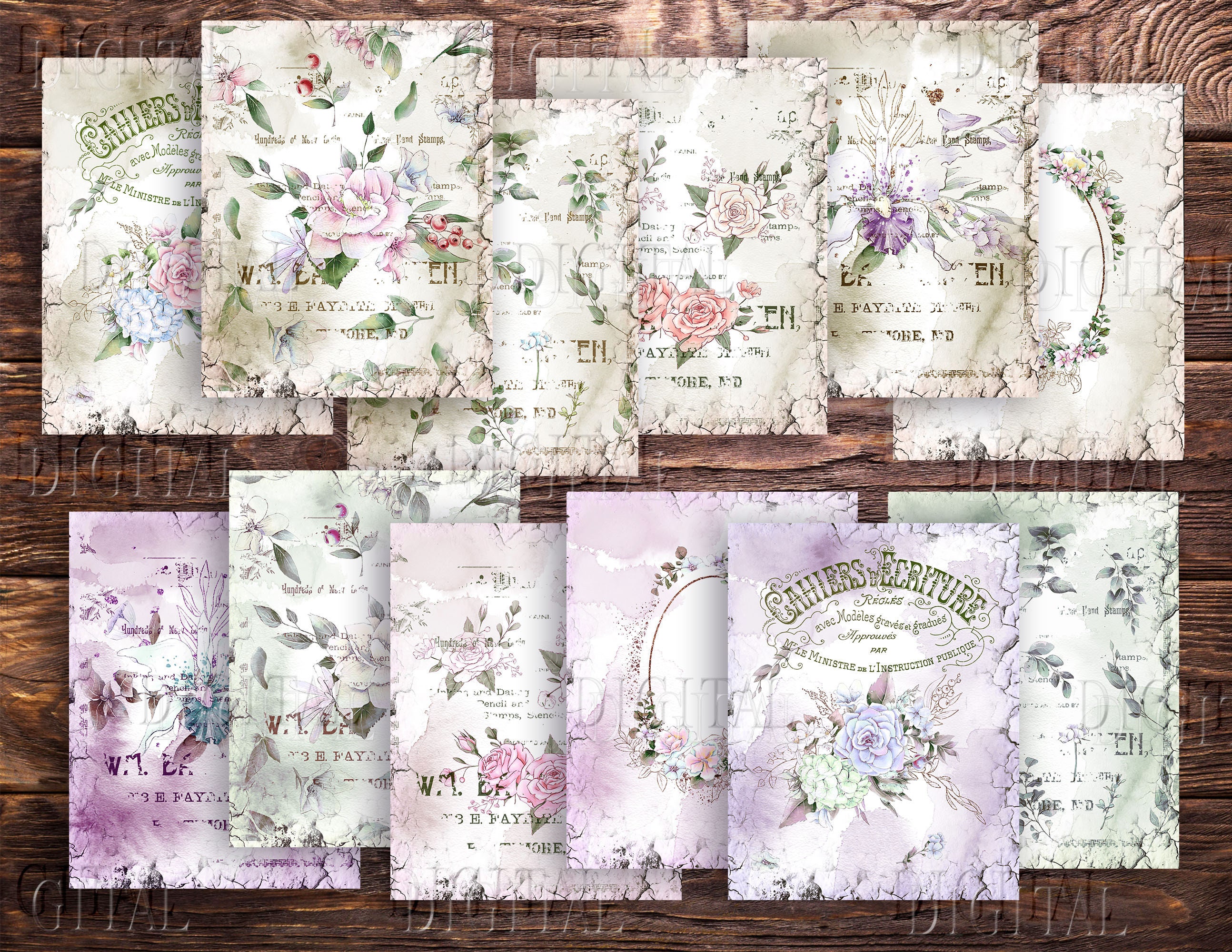 ジャンクジャーナル フランスアンティークスタイル ヴィンテージ ローズ ジャンク ジャーナル ページ、12 種類のフランス