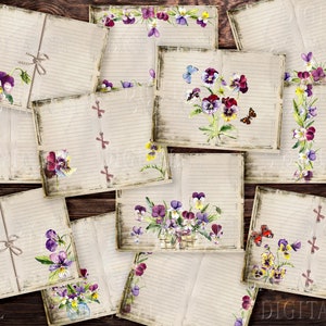 Kit de diario digital, 12 páginas de diario basura, papel floral imprimible con pensamientos encantadores, PDF