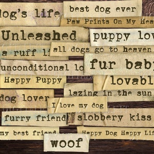 Afdrukbare hondenwoorden, ongewenste dagboekwoorden, 19 honden digitale woorden, kaarten maken, scrapbooking, JPG