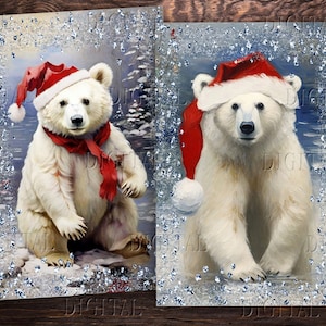 Cartes de Noël ours polaire enneigé, cadeau de Noël ours polaire, 10 demi-pages, 5,5 x 11, PDF