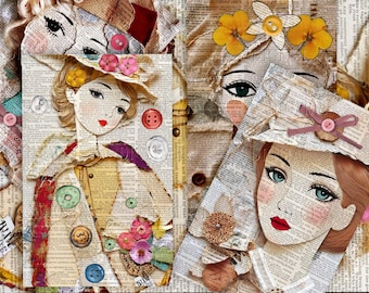 Whimsical Paper Doll Junk Journal Pages: 5.5x8.5" PDF (Set 3 Digital Download)