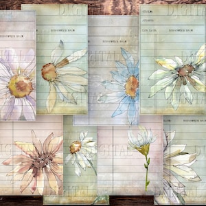 Cartes de bibliothèque imprimables Daisy, 8 cartes de style vintage, éphémères Daisy, téléchargement numérique, PDF