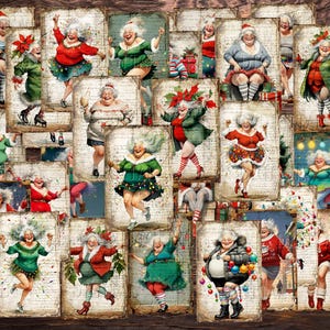 A collage of Crazy Christmas women in various poses and festive attire. DigitalFit Etsy Store: https://www.etsy.com/shop/DigitalFit