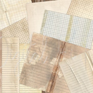 Grunge-notitieboekpapier, gelinieerd briefpapier, afdrukbaar grunge-junkjournaal, digitaal grafiekpapier, pdf