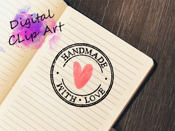 Digital Vector Clip Art Handmade With Love Red Heart Printable Etsy
