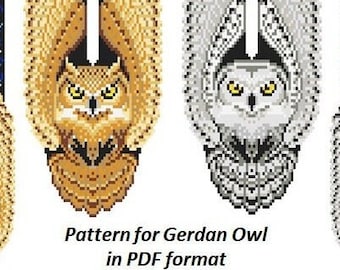 pattern beaded gerdan in PDF format, scheme beaded necklace, Owl, beading on the loom, bead weaving, bright geometric pattern