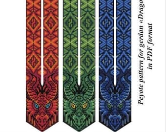 peyote pattern beaded gerdan in PDF format, scheme beaded necklace, Forest Fire Water Dragon, bead weaving, bright geometric pattern