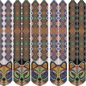 pattern beaded gerdan in PDF format, scheme beaded necklace, Multicolored cat, beading on the loom, bead weaving, bright geometric pattern