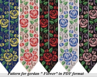 pattern beaded gerdan in PDF format, scheme beaded necklace, Flower, beading on the loom, bead weaving, bright floral pattern