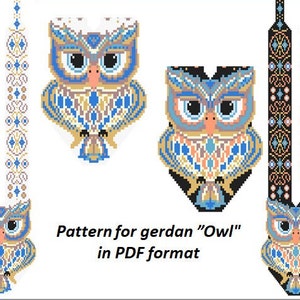 pattern beaded gerdan in PDF format, scheme beaded necklace, Owl, beading on the loom, bead weaving, bright geometric pattern
