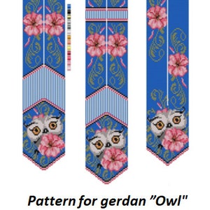 pattern beaded gerdan in PDF format, scheme beaded necklace, Owl, beading on the loom, bead weaving, bright geometric pattern