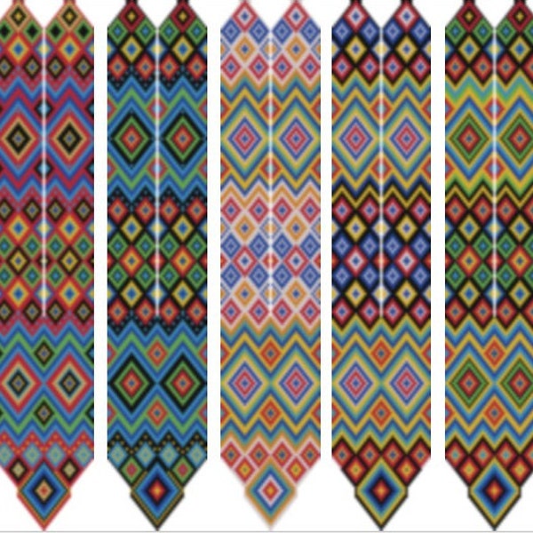 pattern beaded gerdan in PDF format, scheme beaded necklace, Native American patterns, beading on the loom, bead weaving, bright geometric