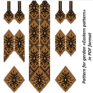 pattern beaded gerdan in PDF format, scheme beaded necklace, Eastern pattern, beading on the loom, bead weaving, bright geometric pattern