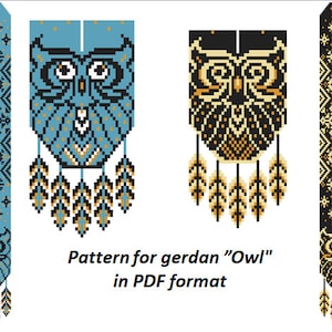 pattern beaded gerdan in PDF format, scheme beaded necklace, Owl, beading on the loom, bead weaving, bright geometric pattern