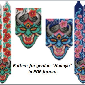 pattern beaded gerdan in PDF format, scheme beaded necklace, Hannya, beading on the loom, bead weaving, bright geometric pattern