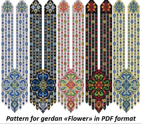 pattern beaded gerdan in PDF format, scheme beaded necklace, Flower, beading on the loom, bead weaving, bright floral pattern