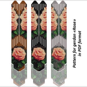 pattern beaded gerdan in PDF format, scheme beaded necklace, Rose, beading on the loom, bead weaving, bright geometric pattern