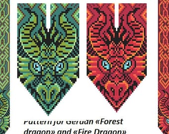 pattern beaded gerdan in PDF format, scheme beaded necklace, Forest Fire Dragon, beading on the loom, bead weaving, bright geometric pattern
