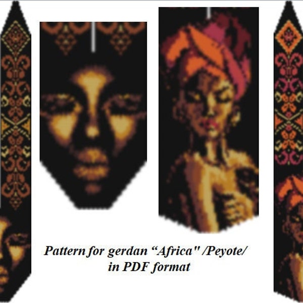 Peyote, pattern beaded gerdan in PDF format, scheme beaded necklace, Africa, beading on the loom, bead weaving, bright geometric pattern