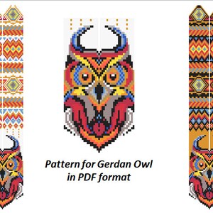 pattern beaded gerdan in PDF format, scheme beaded necklace, Owl, beading on the loom, bead weaving, bright geometric pattern