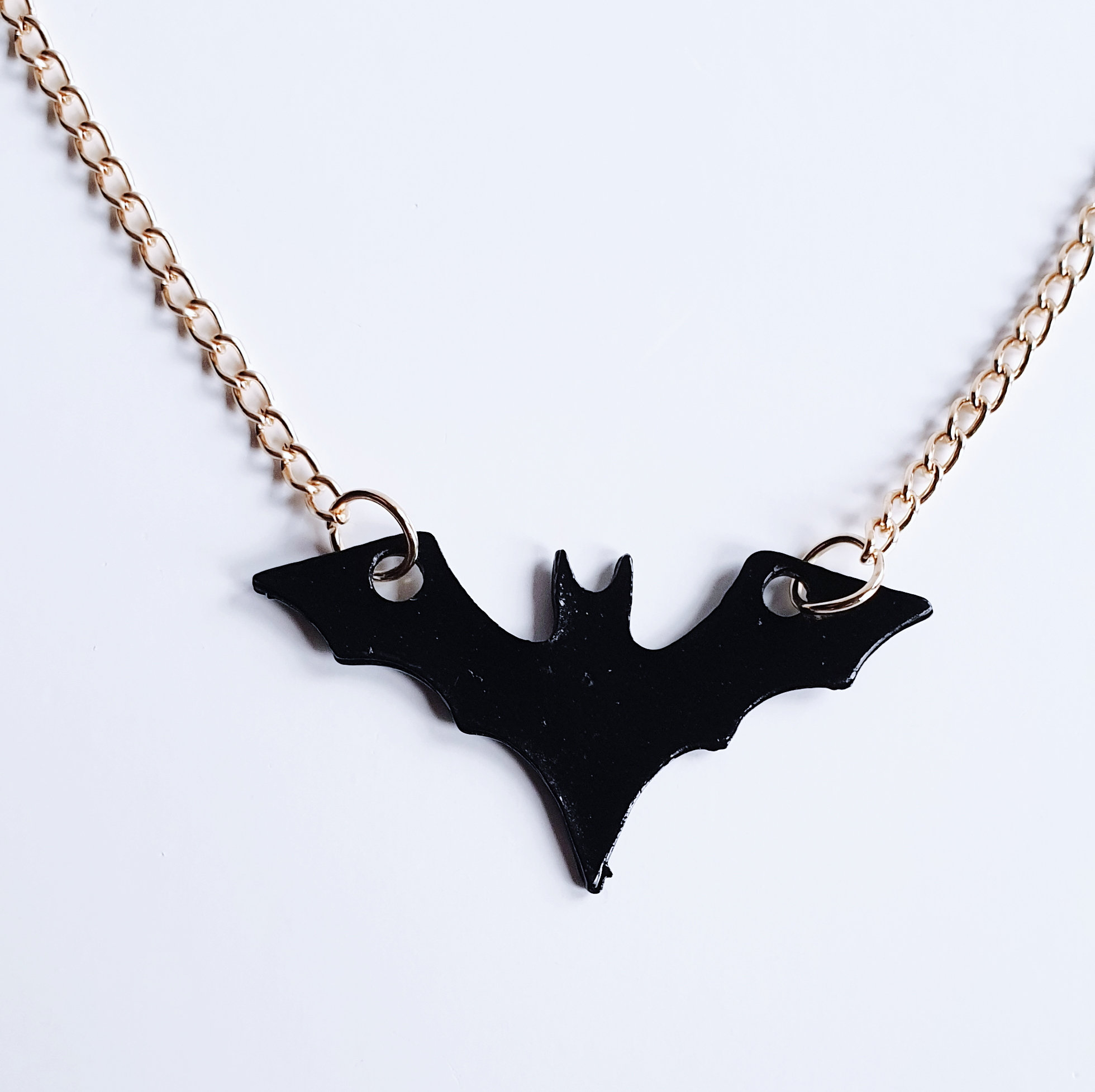 Handmade Cut Black Metal Bat on Gold Chain Necklace Comic Etsy