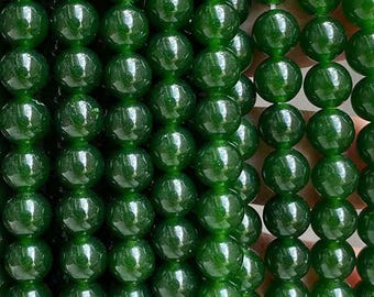Zielone koraliki chalcedonowe, 4 mm, 6 mm, 8 mm, 10 mm, 12 mm Zielone koraliki chalcedonowe, gładkie, okrągłe koraliki z zielonego chalcedonu, 15 cali na sznur.