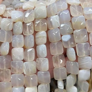 Natural  Faceted White Agate Square Beads, Faceted White Agate Beads, 12mm Square beads Wholesale,15 inches per strand.