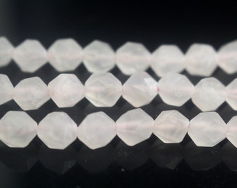 Natural Matte Faceted Star Cut Rose Crystal Quartz Beads, 6mm 8mm 10mm Quartz Nugget Beads,Rose Crystal Quartz Beads,15 inches per strand.