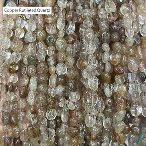 Natural Copper Rutilated Quartz Nugget Beads, 6×8mm 8×10mm  ,Copper Rutilated QuartzChip Beads, Rutilated Quartz Beads,15 inch per strand