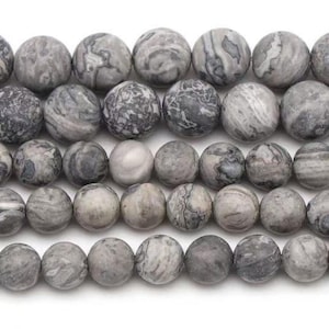 Natürliche Matte Map Stone Perlen, 4 mm 6 mm 8 mm 10 mm 12 mm Matte Map Stone Glatte runde Perlen, 15 Zoll pro Strang.