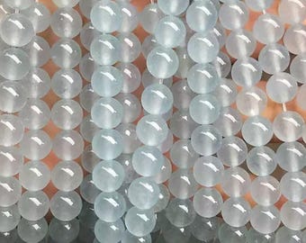 Blue Chalcedony Beads, 4mm 6mm 8mm 10mm 12mm 14mm Blue Chalcedony Beads,Blue Chalcedony Smooth Round beads,15 inch per strand.