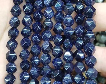 Star Cut Faceted Blue sandstone Round Beads, 6mm 8mm 10mm Faceted Blue sandstone Beads, Faceted Gemstone Beads, 15 inches 1 strand.