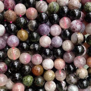 Natural Tourmaline Beads, 4mm 6mm 8mm 10mm 12mm Tourmaline Beads,Tourmaline Smooth Round beads,15 inch per strand.