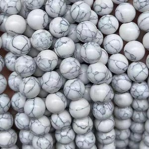 White Turquoise Howlite Round Beads,4mm 6mm 8mm 10mm 12mm White Turquoise Howlite Beads, Smooth Round beads, 15 inches 1 strand.