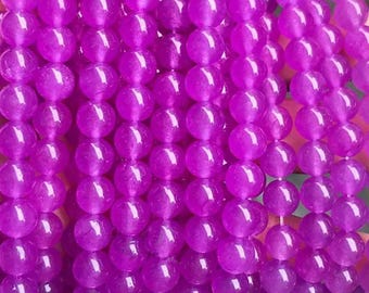 Cuentas de calcedonia púrpura, 4 mm, 6 mm, 8 mm, 10 mm, 12 mm, 14 mm, cuentas púrpuras, cuentas redondas lisas de calcedonia púrpura, 15 pulgadas por hebra.