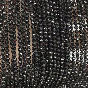 Natural Faceted Black Spinel Gemstone Seed Stone Beads,2mm 3mm 4mm Black Spinel Small Beads,15 inch strands
