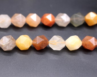 Star Cut Faceted Quartz Nugget Beads, 6mm 8mm 10mm 12mm Faceted Quartz Beads,  Star Cut beads, 15 inches per strand.