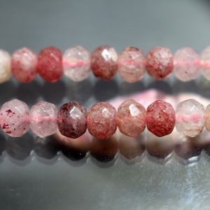 Natural Faceted Strawberry Crystal Quartz Stone Rondelle Beads, 4x6mm 5x8mm Faceted Strawberry Crystal Quartz Beads,15 inches per strand.
