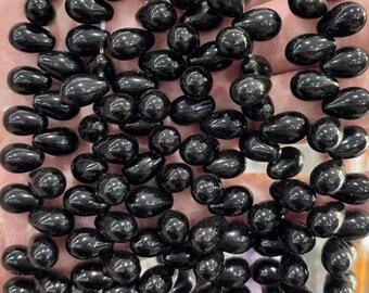 Natural Black Agate Teardrop Beads,8x12mm Black Agate Teardrop Beads,Black Agate Smooth Round beads ,15 inches per strand.