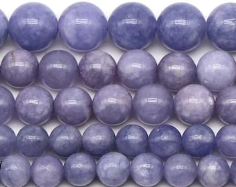 Cuentas redondas de calcedonia lavanda, 4 mm, 6 mm, 8 mm, 10 mm, 12 mm, 14 mm. Cuentas de calcedonia púrpura, cuentas redondas lisas de calcedonia púrpura, 15 pulgadas, 1 hebra.